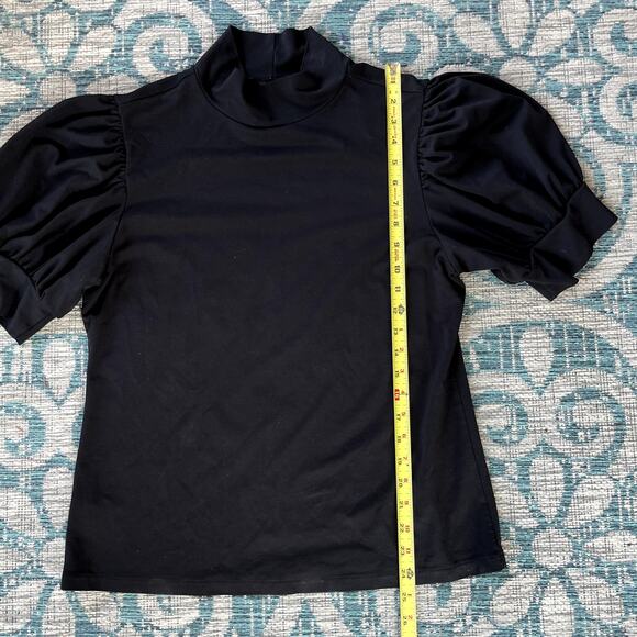 Ann Taylor Black Mock Neck Knit Top Puff Short Sleeves - Size L - Picture 5 of 7